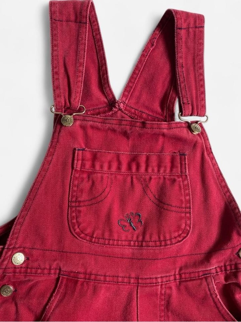 Vintage kids deep red denim butterfly overalls - Picture 3 of 8